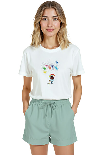 Color Luxe Women's White Relaxed Fit 100% Cotton T-Shirt – Rainbow Miniature ...