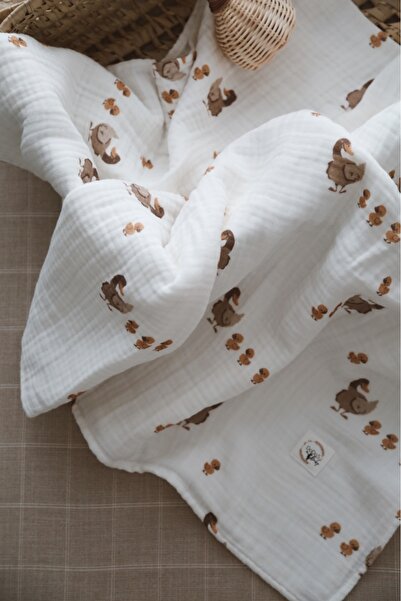 DoDo'S Baby Çift Katlı Sevimli Ördekler Desenli Organik Müslin Örtü