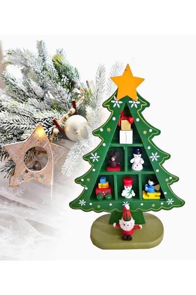 DEK Mini Wooden Christmas Tree Decor – 18.5 cm Christmas Themed Tabletop Ornament Figurine (Green)