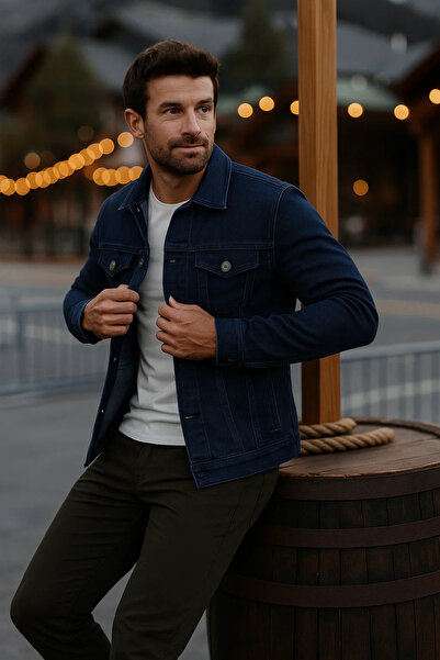 comstar Men's Transitional Slim Fit Button Classic Navy Blue Denim Jacket