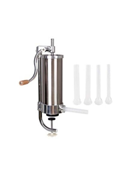 SokShop Vertical Stainless Steel Sausage Stuffer ,2,5 LBS , 4 Nozzles, Wooden Handle