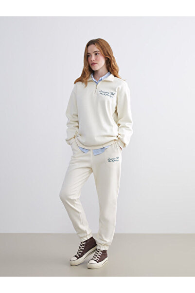 LC Waikiki Embroidered Women's Thick Jogger Sweatpants with Elastic Waist