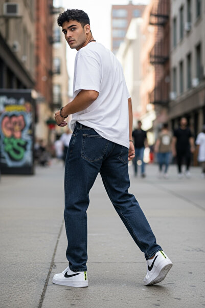 dehaine Men's BAGGY jeans, navy blue, simple pattern, 115B