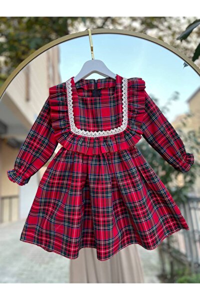 sarena Girls' Red Plaid Check Thick Cotton Casual Stylish Dress