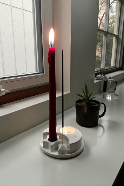 LunaStone 3’ü 1 Arada Ay Yıldız Mumluk, Şamdan ve Tütsülük Seti (Şamdan, Teal...