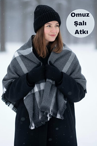 Limon Socks Eșarfă pentru femei, iarnă, din lână moale, cu modele în carouri și uni (4 de tranziție ) Eșarfă pentru umăr