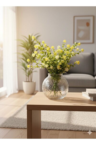 ttvagon Dekoratif Yuvarlak Cam Vazo Çiçek Seti 9cm