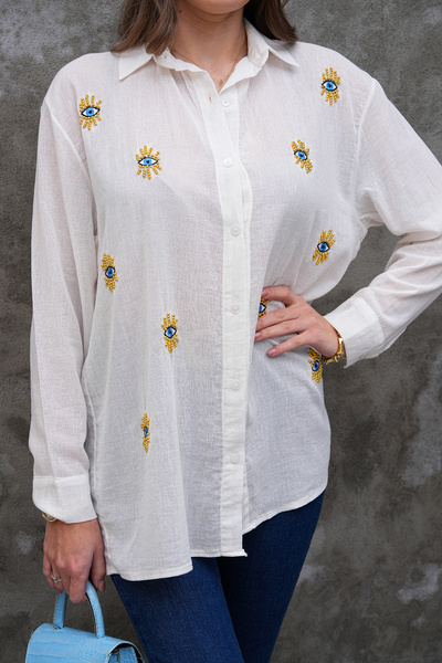 FancyWorld Πουκάμισο από βαμβάκι με κέντημα με παγιέτες και σχέδιο ματιών