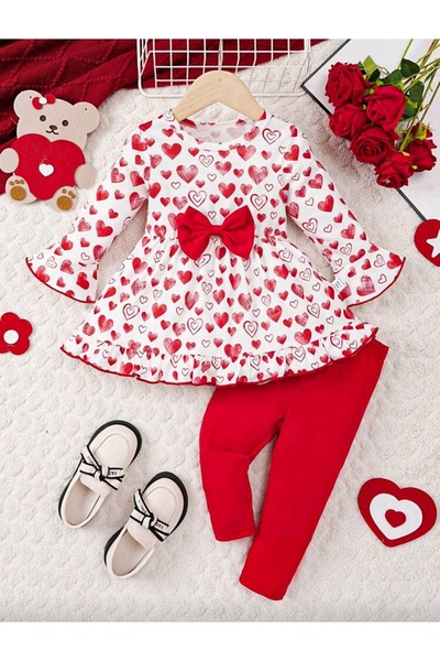 OEM Set Girls' Heart Blouse and Red Tights, 2-3 Years, 92-98 cm