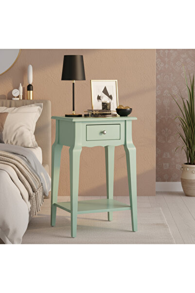 Wooding Mobilya Masif Konik Su Yeşili Raflı Komodin