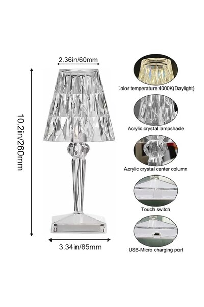 SUPER TRENDS SUPER TRENDS® LED Crystal Table Lamp, Tactile, 3 Color Modes, Acrylic, Height 26 cm