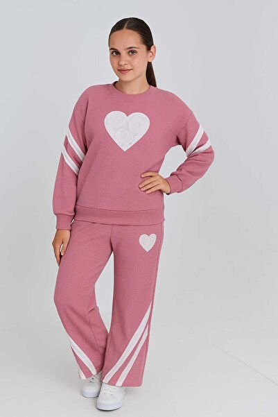 junior baby kids Rose Pattern Embroidery Detailed Striped Top and Bottom Set