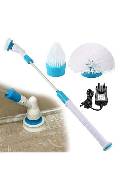 Generic مكنسة كهربائية دوارة لاسلكية قابلة للشحن لتنظيف الحمام مع مقبض تمديد وفرشاة قابلة للتكيف