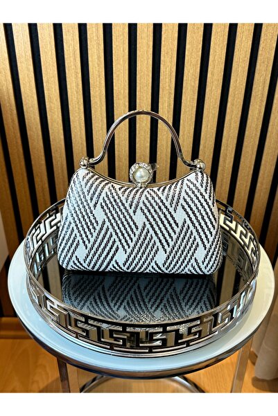 AZA Kadın Abiye Gri Tel Kırma El İşlemeli Çanta