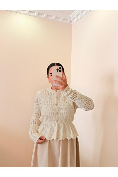 bheri co Zarif Örgü ve Dantel Detaylı Hırka