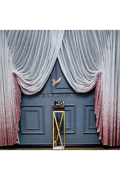 farbateks Pink Sprinkled Color Double-Breasted Layered Tulle with 3-Layer Pleats at the Bottom