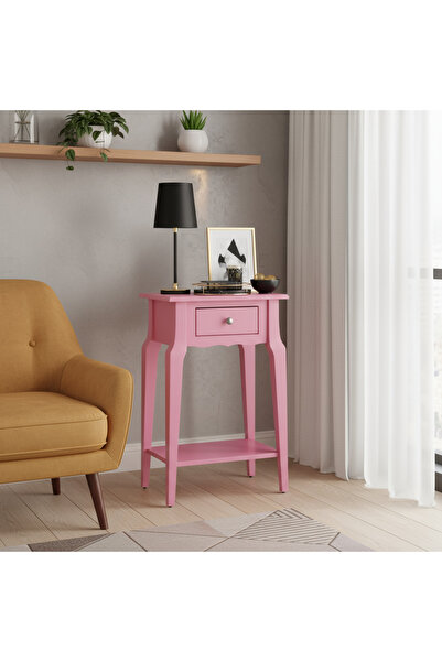 Wooding Mobilya Masif Konik Pembe Raflı Yan Sehpa - Saksılık
