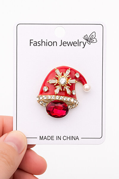 Lanuna Kırmızı Yılbaşı şapka Broş