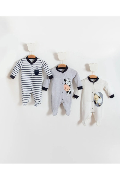 MİLANO KİDS Newborn Printed Baby Triple One Size Jumpsuit with Booties