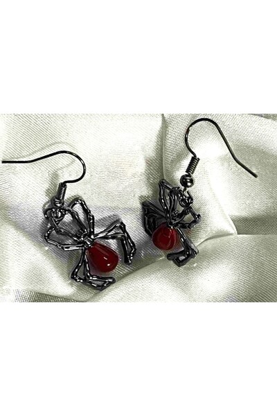 DÜKKAN DESİGN أقراط العنكبوت الأحمر الصغيرة