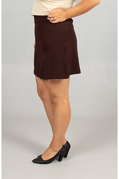 Truva XXL Άνετο και κομψό καφέ σορτς ελαστικό ύφασμα κρεπ φούστα
