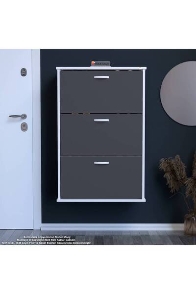 Modilayn VARBİ Asma Antre 72x115x26 cm’ lik 3 Düşer Kapak 6 Göz Bölmeli Ayakk...