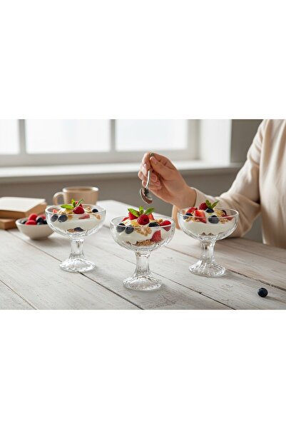 YANPA TİCARET Stylish Design 3-Piece Ice Cream, Magnolia, Milk Dessert Presentation Bowl
