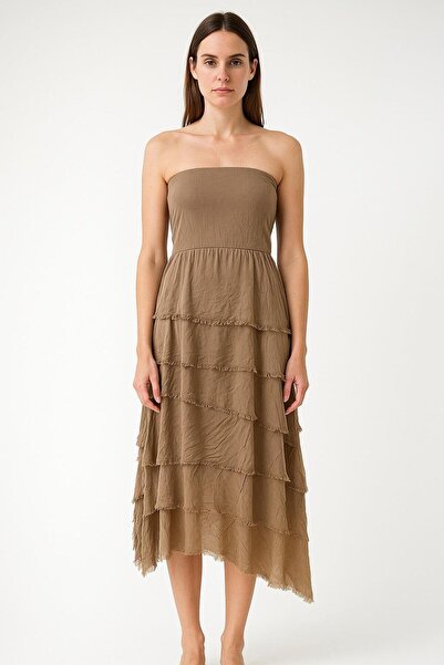 EREN STYLE Italian 2 Size Slimming Layered Silk Skirt & Strapless Dress