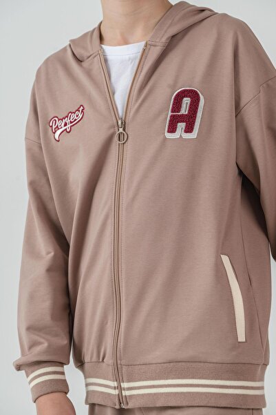 Mışıl Kids Ανδρικό κολεγιακό σετ αθλητικής φόρμας Ust Onler με ριγέ ριμπάνα και κέντημα στο κάτω μέρος