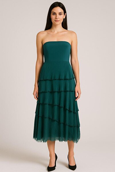 EREN STYLE Italian 2 Size Slimming Layered Silk Skirt & Strapless Dress