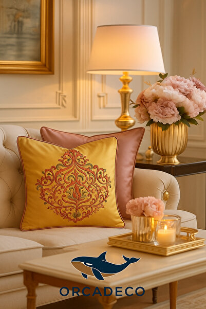 -Ottoman Empire Collection/Lüks İşlemeli Dekoratif Kırlent Kılıfı 45x45