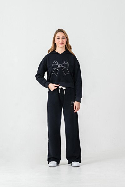 Mışıl Kids cu glugă Set de trening pentru fete cu aplicații frontale și infer...