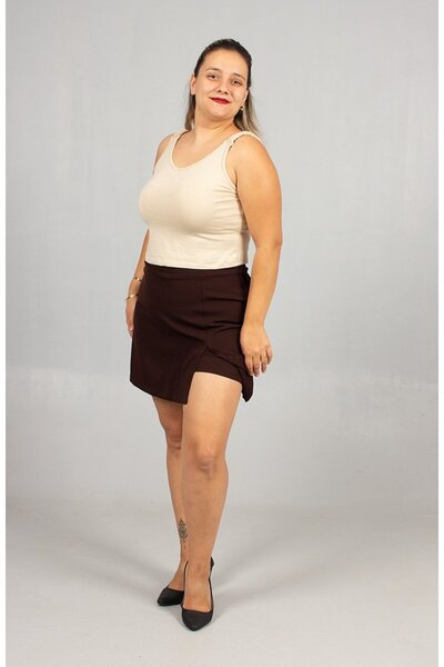 Truva XXL Comfortable Elegance Brown Stretch Fabric Crepe Skirt Shorts