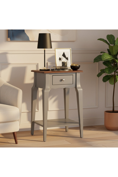 Wooding Mobilya Masif Konik Gri Ceviz Raflı Yan Sehpa - Saksılık