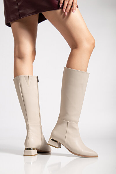 Genetti Loiry Women's Heeled Below-The-Knee Beige Boots