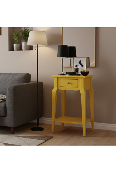 Wooding Mobilya Masif Konik Sarı Raflı Raflı Yan Sehpa - Saksılık