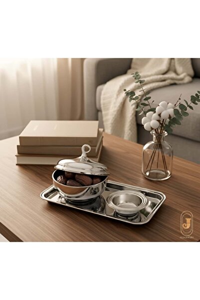 AL-HMAMMAMI Silver tray set with dates