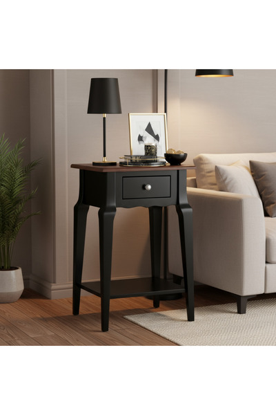 Wooding Mobilya Masif Konik Siyah Ceviz Raflı Yan Sehpa - Saksılık