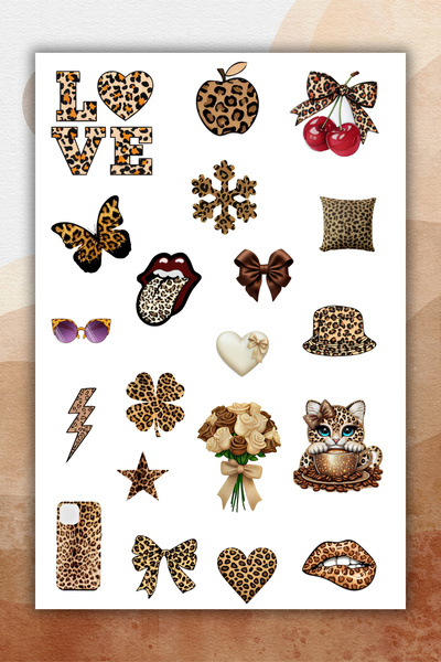 birikiyedi 2-Piece Brown Collection-Leopard Sticker, Decal, Agenda, Planner, Bullet Journal, Scrapbook
