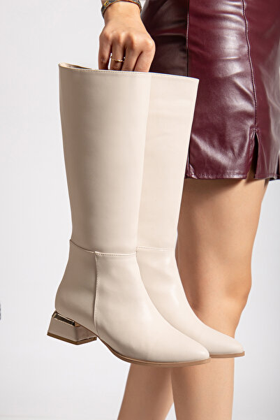 Genetti Loiry Women's Heeled Below-The-Knee Beige Boots