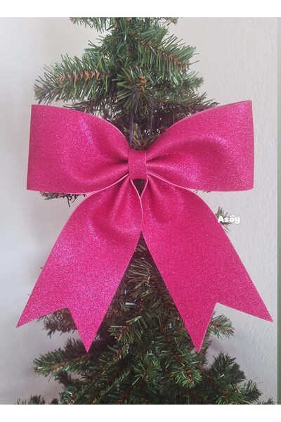 asöy Panglică Eva de Anul Nou 24x26 Cm Ornament de ușă cu tematică de Anul Nou cu sclipici strălucitor Ornament de brad de pin fuchsia