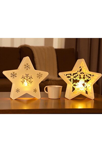 RUBYTAKI Yılbaşı Temalı Tealight Dekoratif Mumluk Yıldız Lamba Led Dahildir