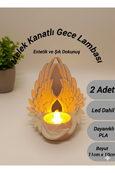 J&K Dizayn Koruyucu Melek Kanatları Gece Lambası (2 Adet) | 12x10cm Büyük Boy | Yüksek Kaliteli PLA