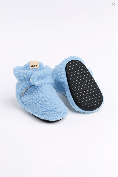 pufien Non-Slip Sole Baby Slippers – Plush and Anti-Sweat Organic Cotton Lined Blue Slippers