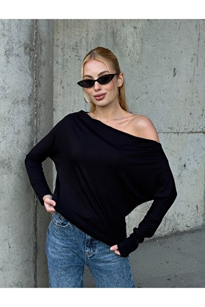 MAMAYAGA Women's Boat Neck Full Stretch Asymmetrical Cut Comfort Sports Stylish Design Soft Blouse