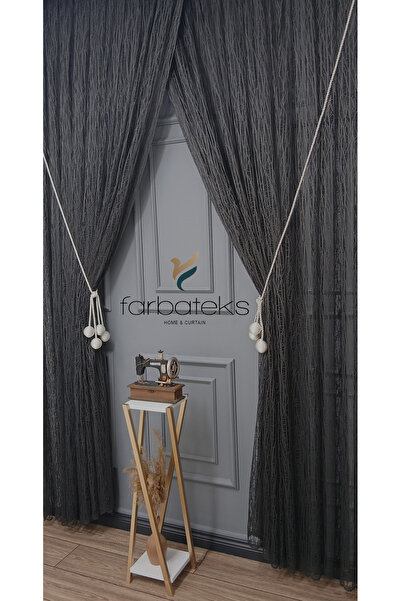 farbateks Anthracite Gray Double-Breasted 3-Layer Pleated Tulle with Right and Left Sleeves