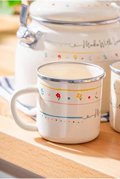 ACAR 7781 Made with Love Enamel Kettle Swan Model 2.5 Lt + 2 Mugs