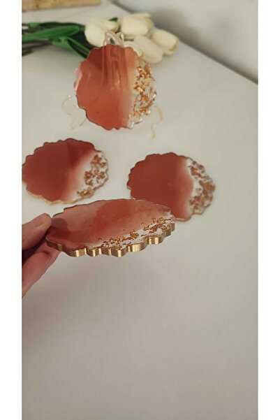 demet art studio Epoxi Set of 4 Gold Leaf Copper Colored Coasters