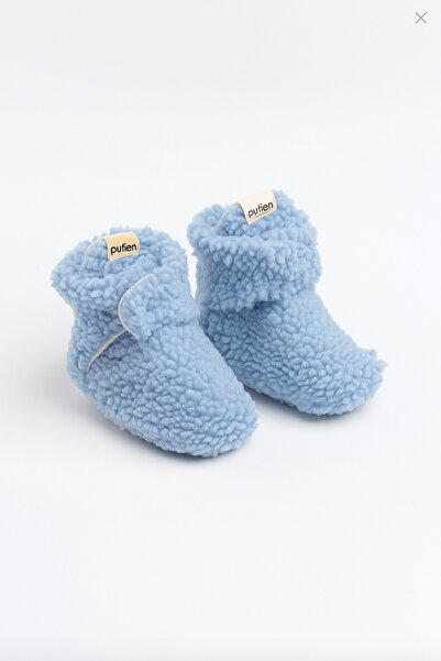 pufien Non-Slip Sole Baby Slippers – Plush and Anti-Sweat Organic Cotton Lined Blue Slippers