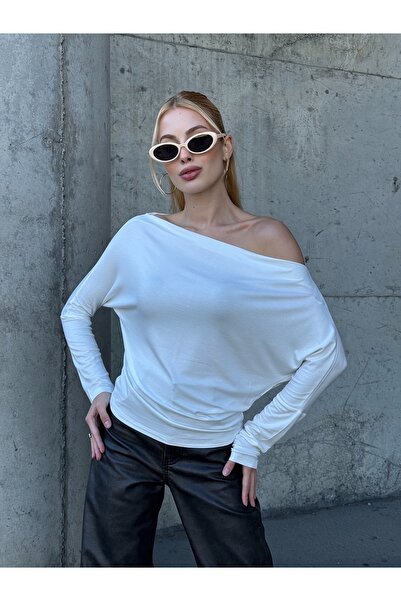 MAMAYAGA Women's Boat Neck Full Stretch Asymmetrical Cut Comfort Sports Stylish Design Soft Blouse